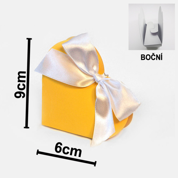 Dárková krabička SRDÍČKO 9 x 9 x 3 cm - žlutá (10 ks/bal)
