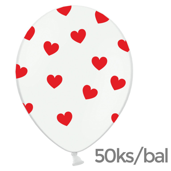 Balonky SRDÍČKA - Ø 30 cm - bílá / bordó (50 ks / bal)