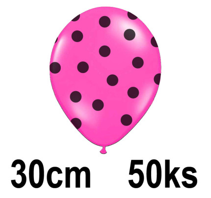 Balonek s puntíky - Ø 30 cm - růžová / černá ( 50 ks/bal )